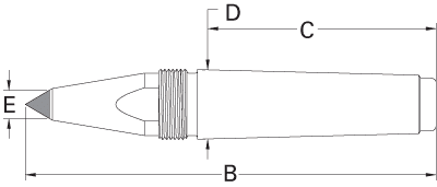 Royal CNC Threaded Dead Center Carbide-Tipped Point Sizing Schematic