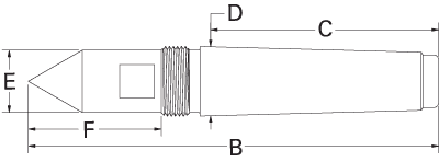 Royal CNC Threaded Dead Center Full Diameter Extended Point Sizing Schematic