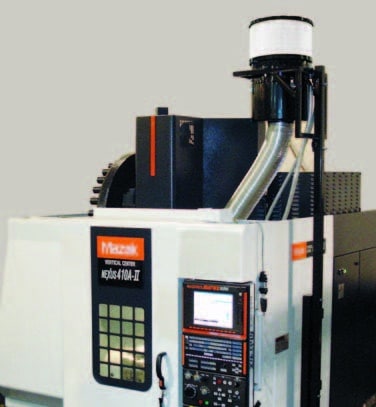 Royal Products Filtermist Model FX-900 Mist Collector installed on a Mazak Nexus 410A vertical machining center.